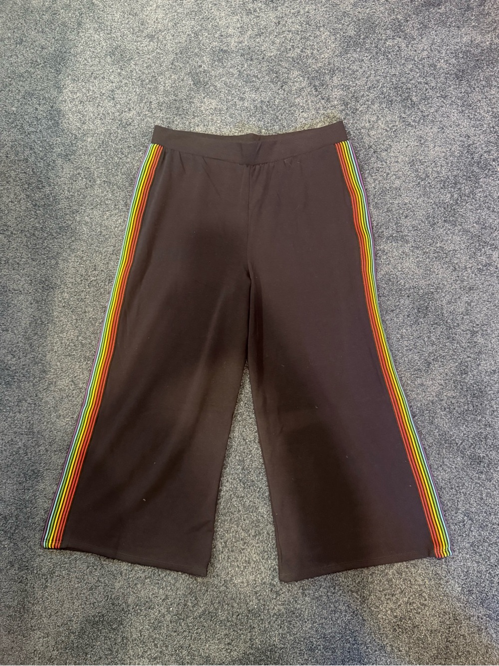 Woman’s Navy Wide-Leg cropped Pants with Rainbow Side Stripes